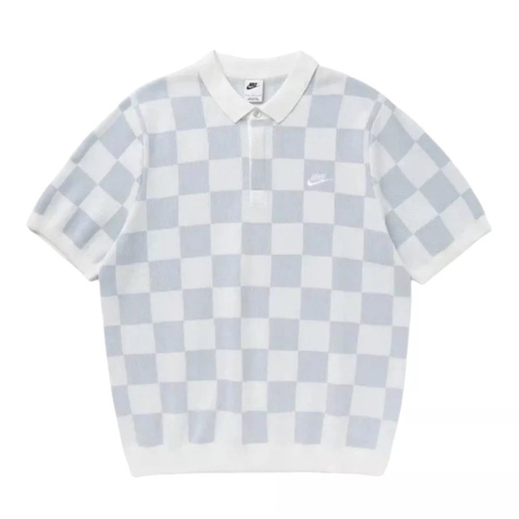 Nike Club Men's Checkered Golf Polo Shirt Sweater White Button Collar Small 0399